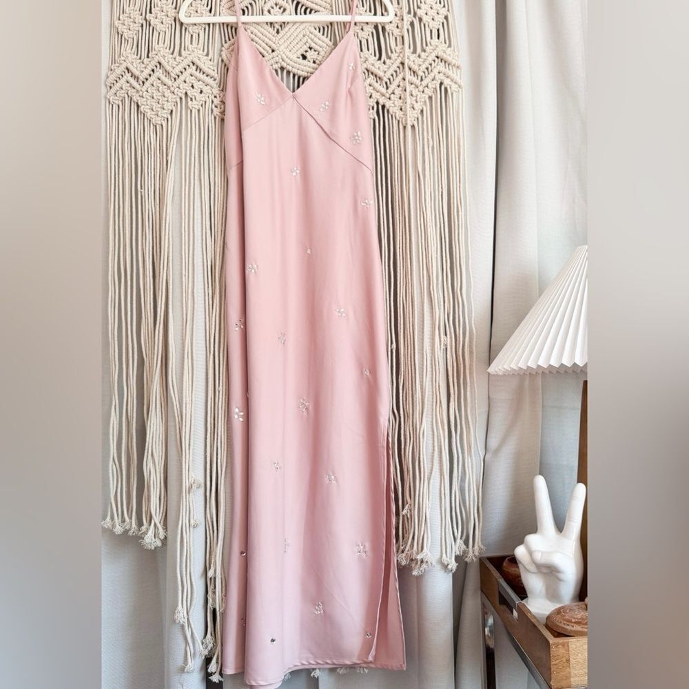 A New Day Dusty Pink Midi Slip Dress Size M Rhinestone Embellishments EUC